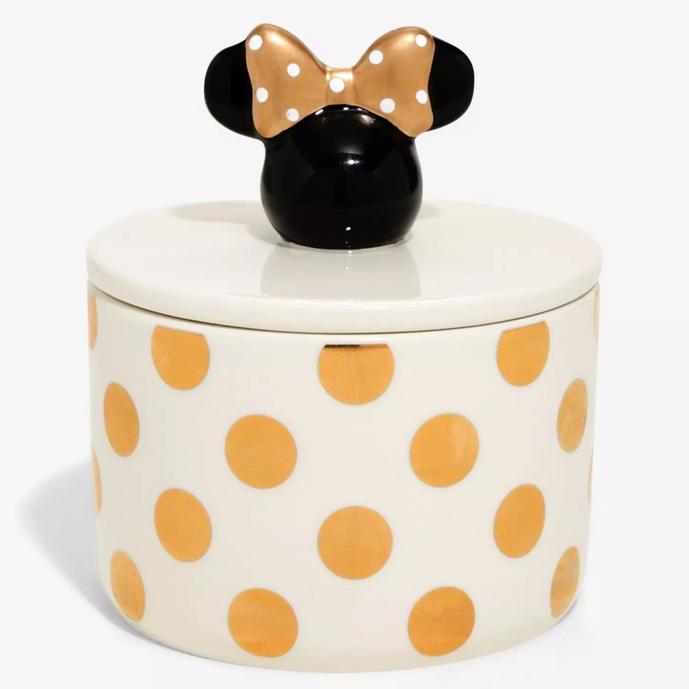 DISNEY MINNIE MOUSE CERAMIC TRINKET JAR/BOX! Jewelry Hair Polka Dots Gift NIB